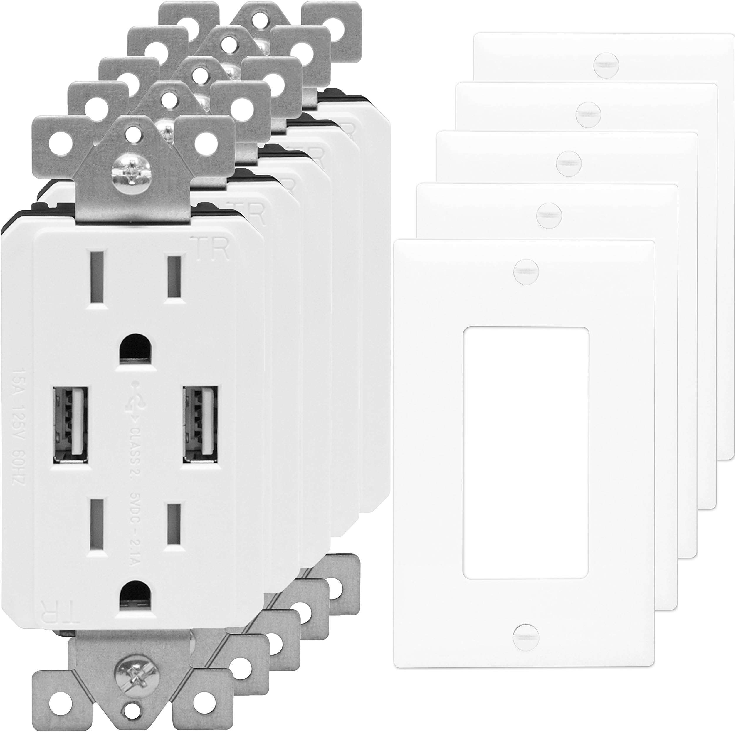 TOPGREENER 4.2A 21W 3-Port Type C USB Outlet, 20 Amp Receptacle Plug, Charging Power Outlet with Dual Type C&A Ports, Screwless Wall Plate Included, UL Listed, TU22042AC2-BKSID, Black, 6Pack