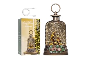 EIGHTOWN 9.6" Christmas Snow Globe Lantern with Nativity - Water Swirling Glitter LED Light Musical Lantern with Exterior Decor - Vintage Xmas Gifts - USB Plug or Battery Operated Home Decor (Nativity)