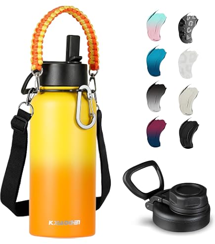 Farsea Isolierte Edelstahl-Wasserflasche – 680 Ml, Mit Silikonstiefel, Paracord-Griff & 2 Deckeln (Strohhalm & Ausguss), BPA-frei
