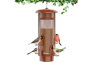 WEEFEETC Metal Squirrel Proof Bird Feeder,Bird Feeders for Outdoors,Weight Activated Squirrel Proof Wild Bird Feeders with Finch Cardinal Chickadee,Large Capacity,Weatherproof and Durable,Reddish Brown