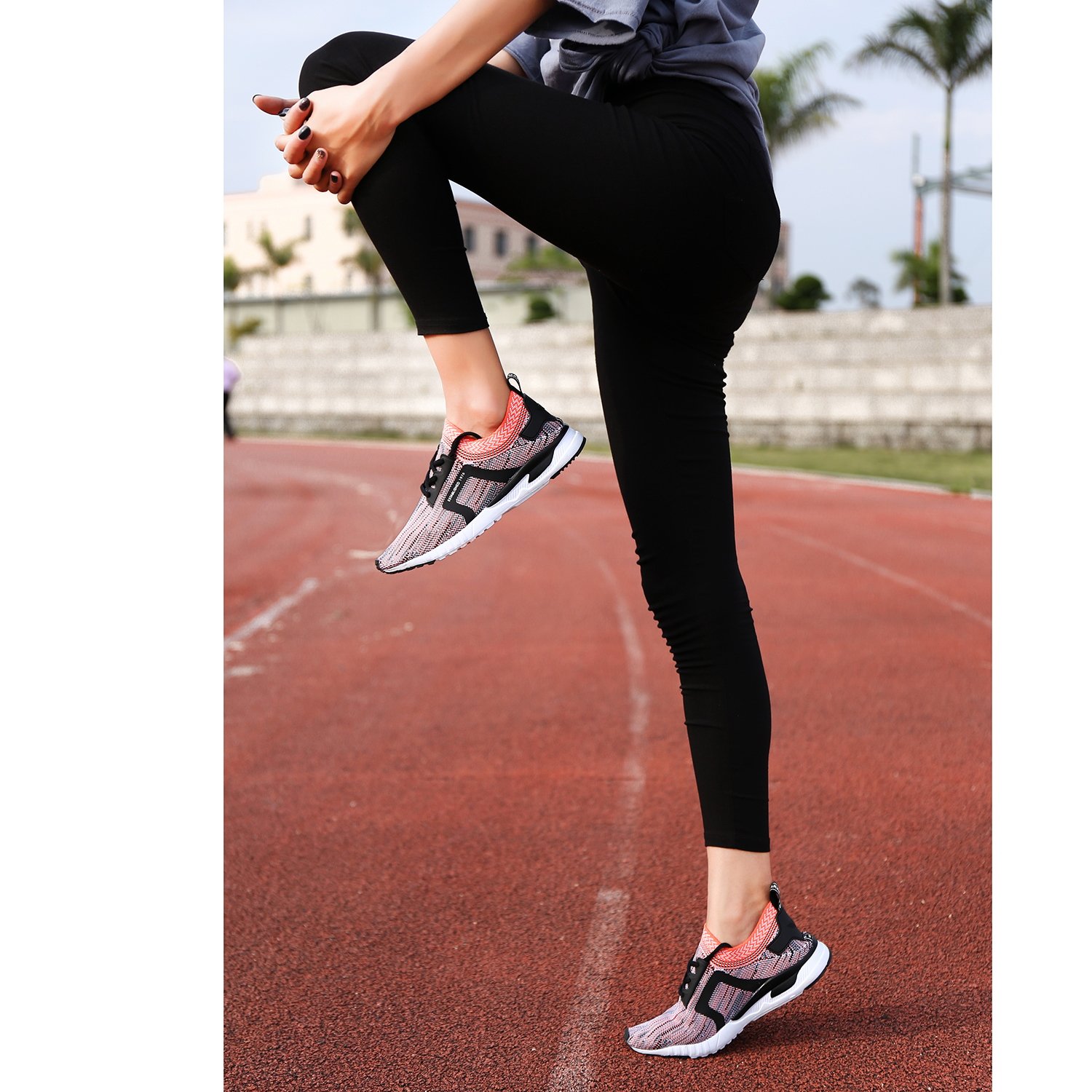 UNMK FUN Women\'s Fashion Lightweight Sneakers Breathable Mesh Soft Sole Casual Athletic Running Walking Shoes (6, Orange)