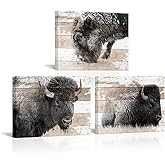 KLVOS 3 Pcs Bison Wall Art Animals Picture Print Buffalo Bison Wildlife Photography Canvas Posters Rustic Artwork Farmhouse Paintings Living Room Bathroom Decor