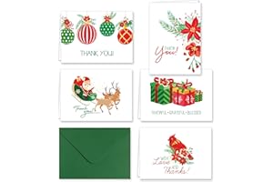 Paper Frenzy Traditional Christmas Thank You Note Cards and Envelopes - 25 pack