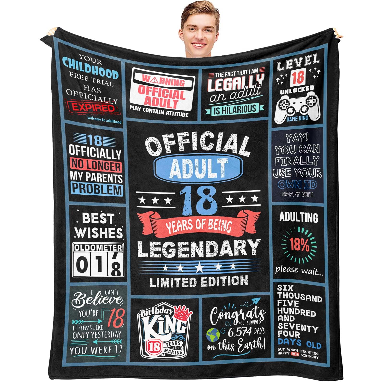 Photo 1 of 18th Birthday Gifts for Boy, 18 Year Old Boy Birthday Gifts, Gifts for Boys Turning 18, 18 Birthday Gift Ideas Throw Blanket 60 x 50 Inch, Gifts for 18 Year Old Male, 18 Bday Decorations for Men