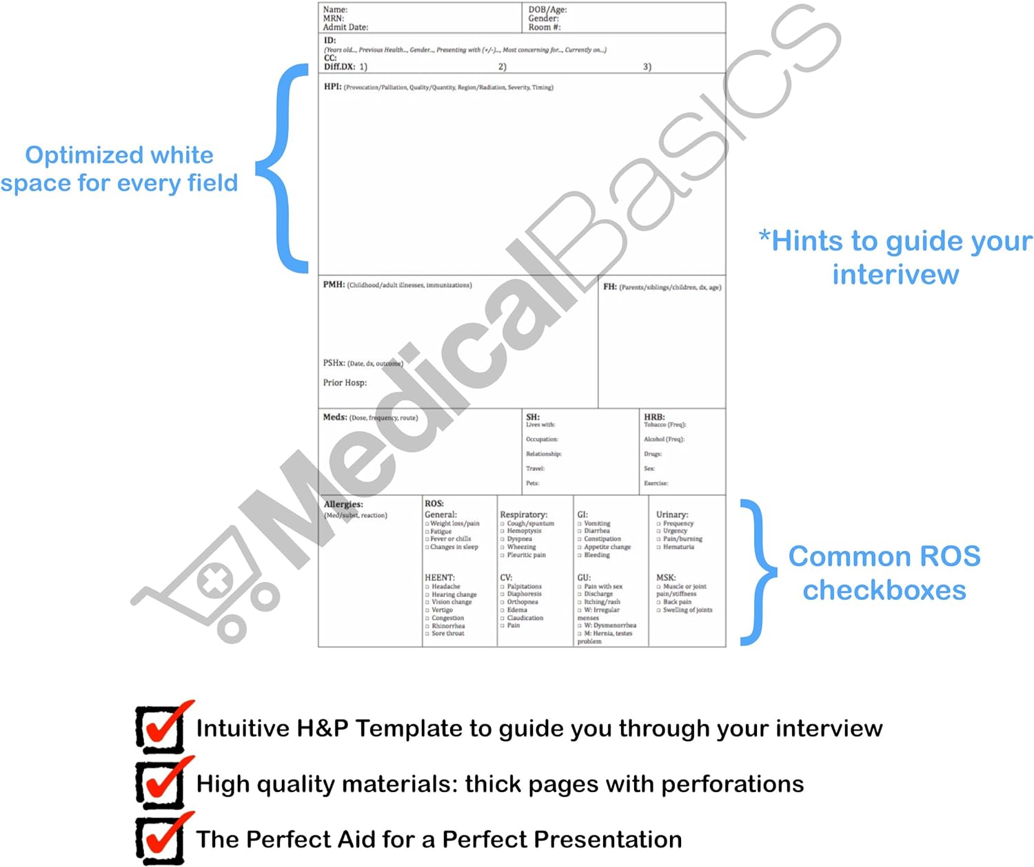 H&P Notebook - Medical History and Physical Notebook, 100 Medical templates with Perforations : Office Products