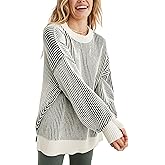 Tomosc Beyond Chenille Sweater for Women 2025 Winter Crew Neck Pullover Sweater Color Block Knit Tops