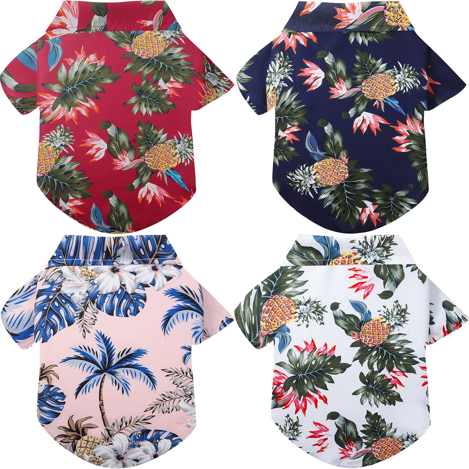 4 Pieces Dog Hawaiian Shirt Pet Shirts Puppy T-Shirts Beach Cool Puppy Clothes Breathable Pet Summer Shirt Doggie Beach Short Sleeve Apparel for Small to Large Dogs (Pineapple, Coconut Tree,X-Large)