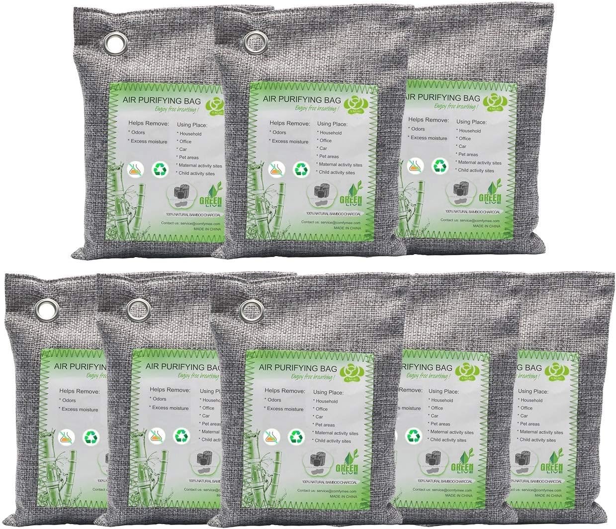 Activated Bamboo Charcoal Bags, Natural Air Purifying Fresheners, Moisture Remove for Home, Car, Closet, Bathroom (8 x 200g): Kitchen & Dining