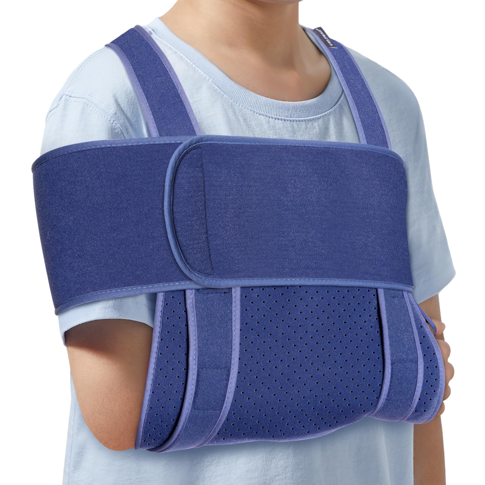 Photo 1 of Velpeau Arm Sling for Sleep, Shoulder Immobilizer for Children, Boys, Girls - Very Soft Sling for Rotator Cuff Tear, Fractured, Dislocation, Broken, Postoperative, Fits Left & Right (Blue, XS: Bust 20?-25?)