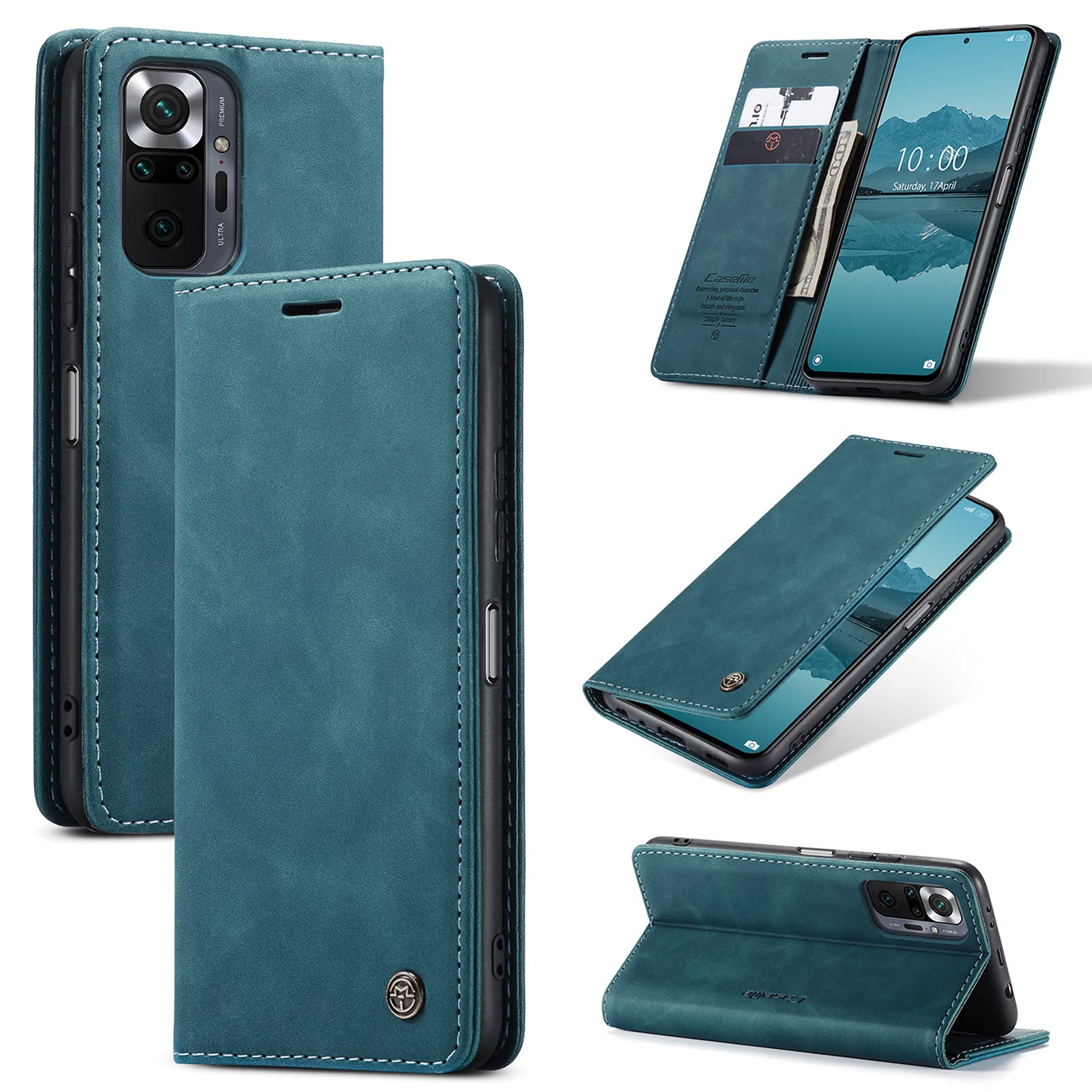 UFinetech Case for Xiaomi Redmi Note 10 Pro Slim Soft TPU Leather Magnetic Closure Stand Card Holder Wallet 2-in-1 Flip Cover Shell for Redmi Note 10 Pro Shockproof Anti-scratch Camera Protector Blue