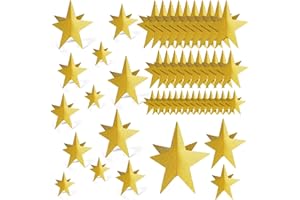 Sinload 45 Pcs 3D Star Centerpieces Movie Night Decorations for Table in 3 Size Hanging Supplies for Red Carpet Film Show Theme Birthday New Year Party First Day of School Table Decor(Gold)