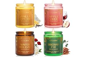 C CACALOM 4Pack/28oz Christmas Soy Candle Gift Set, Non-Toxic Holiday Candles, Aromatherapy Scented Candles for Holiday Gifts, Vinilla/Lavender/Baslam/Cookies Jar Candle, Winter Candle Set for Women Men