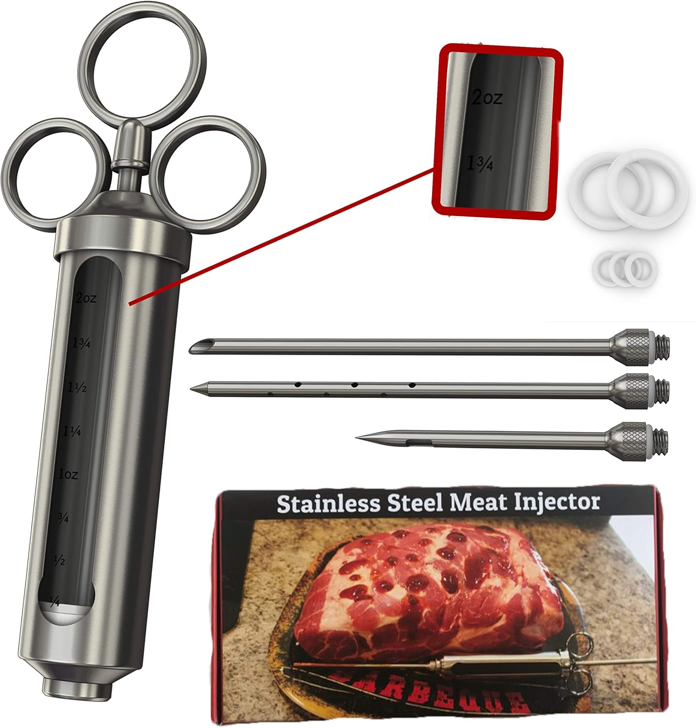 Meat Injector 304 Stainless Steel 2.3oz BBQ Injection Kit Marinade