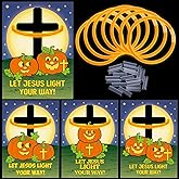 MiniInflat 15 Sets Christian Halloween Glow Sticks with Bible Verse Card Gift, Include 15 Pcs Religious Pumpkin Gift Tag 15 Pcs Orange in the Dark Glow Sticks for Classroom VBS Sunday School