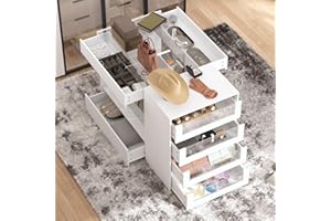 TAMUNE Armoire Bedroom Island Wardrobe Closet Island with 8 Drawers & Glass Tabletop, Walk in Closet Island with Drawers, Island Dresser with Display Shelf, for Bedroom White 47.2”W x 23.6”W x 31.5”H