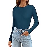 Rocorose Womens Long Sleeve Tops Business Casual Crewneck Sweater 2024 Fall Knit Fitted Shirts