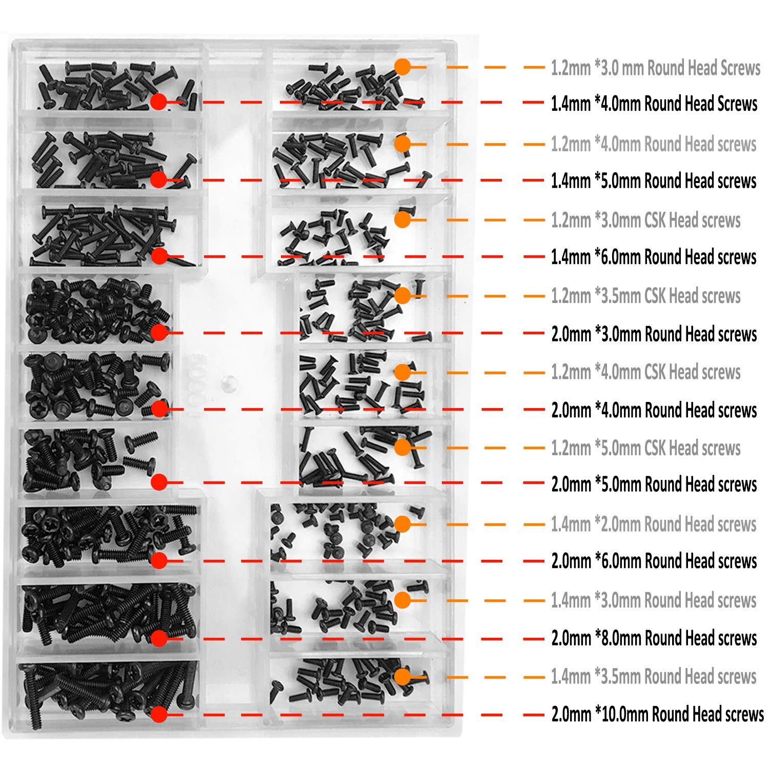 Small Screws Assortment Kit Hotetey 18 Kinds M1.2 / M1.4 / M2.0 Tiny Micro Screws Set for Glasses Watches (Black)