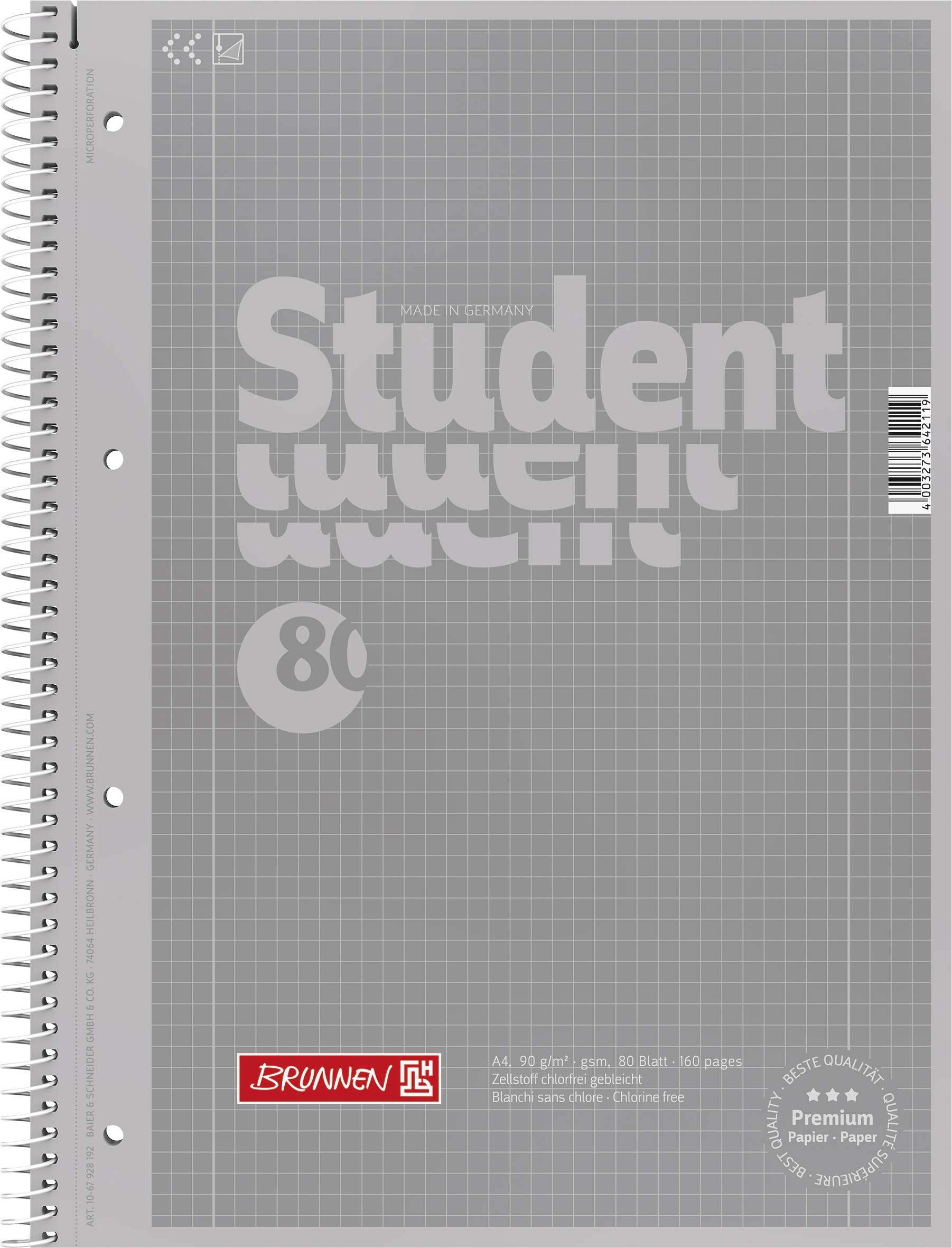 Brunnen 1067928192 Student Colour Code Notepad A4 Squared Line Style 28 90 g/m² 80 Sheets Silver