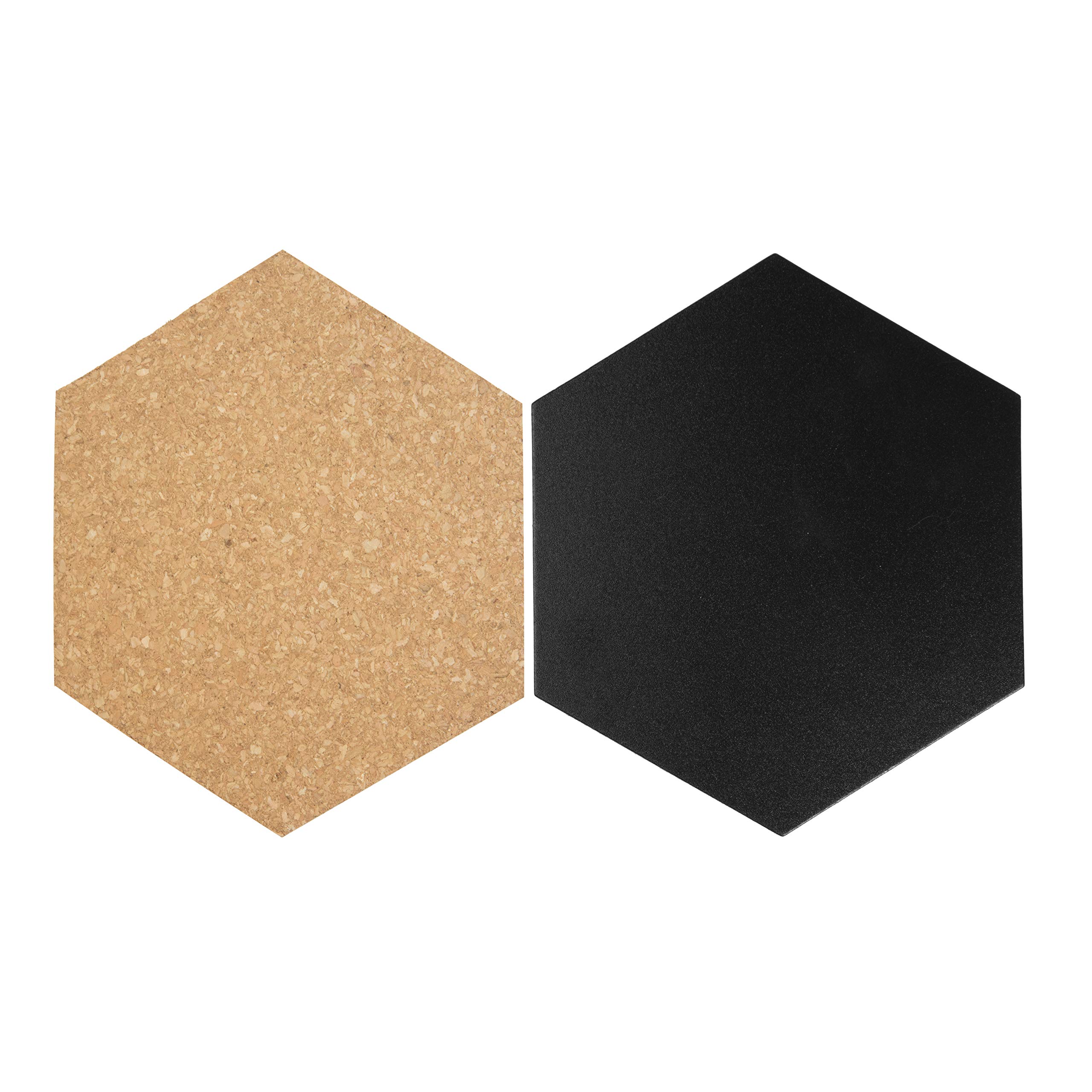 Securit Hexagon Shaped Wall Mounted Cork Board & Chalk Board Set, 3 x Cork Board, 4 x Blackboard with Chalk Marker Pens Set, Great for Home, School or Office
