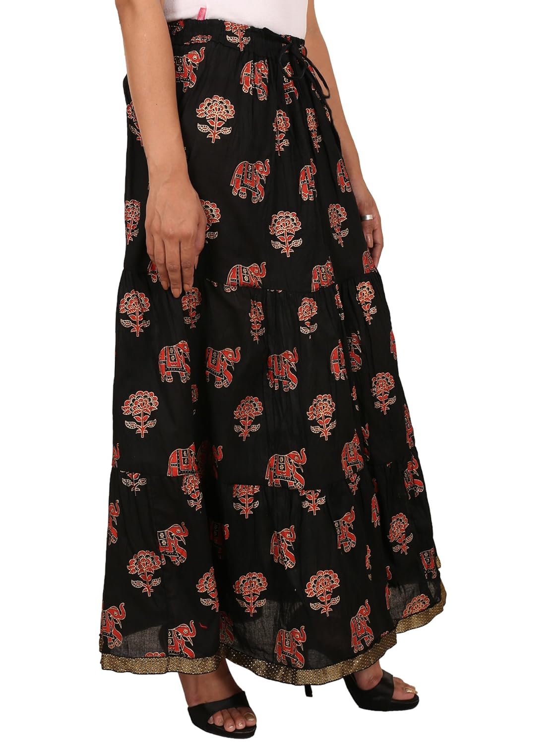 cotton gold printed straight skirt for women (free size) waistband: elastic