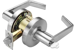 LYNN HARDWARE Commercial Door Lever Lock - Heavy-Duty Locking Door Handle, Designer Door Handles, Cylindrical Lever Lock, Non-Handed Grade 2 Door Handle, Satin Chrome, Entrance/Keylock