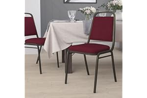 EMMA + OLIVER Trapezoidal Back Fabric Upholstered Stackable Banquet Chair, Multipurpose Stacking Chair with Padded Seat and Back, Burgundy/Gold
