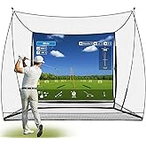 ZEALFEEL Golf Simulator Cage with Side Barriers&Impact Screen – 10x8 FT Golf Net with Dual-Layer HD Simulator Screen for High-Speed Shots, Practice Net with Ball Return for Indoor Outdoor Backyard