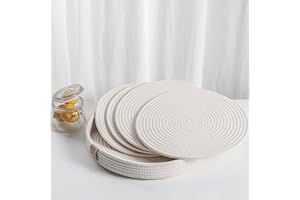 Art PineCone's Woven Cotton Rope Round Placemats Set of 4 with Holder Included, Non-Slip, and Heat Resistant for Your Perfect Table Decor! (Off White, 13 inch)