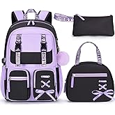 Fimibuke Backpack for Girls, 3 PCS Waterproof Girls Backpack with Lunch Box & Pencil Case, Kid Backpacks for Teen Girl Kindergarten Elementary Middle High School Student Back to School Kid Bookbag Set