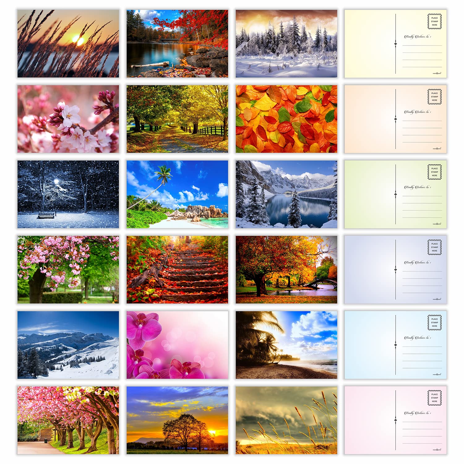 PARTH IMPEX Seasonal Nature Postcards - (Pack of 54) 4"x6" Bulk Variety of Fall Autumn Winter Summer Spring Theme with Mailing Side - all Occasion Cards