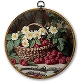 Mcehtle Vintage Raspberry Fruit Kitchen Wall Art Decor, Cottagecore Raspberry Floral Framed Canvas Prints 10x10, Retro Farmho