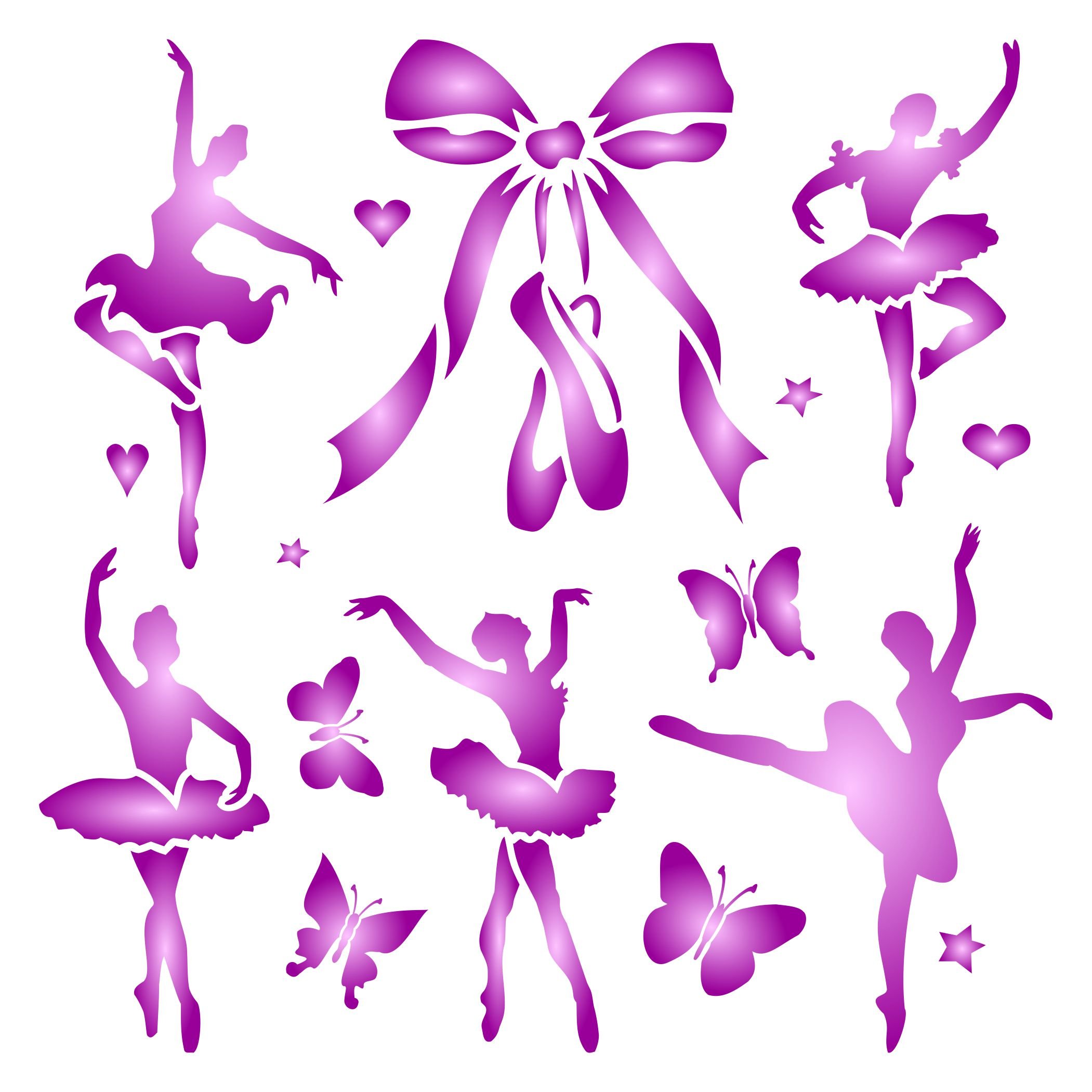 Ballet Stencil - 16.5 x 16.5cm (M) - Reusable Dancers Ballerinas Shoes Bow Butterflies Hearts Stars Wall Stencil Template