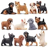 EYSCOTA 12PCS Dog Figurines, Realistic Plastic Puppy Figurines, Hand Painted Emulational Tiny Dogs Animals Toy, Dog Cake Topper Easter Egg Birthday Gift for Kids and Toddlers