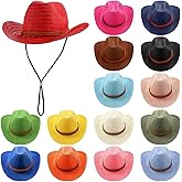 Suhine 15 Pcs Straw Cowboy Hat for Men Women Colorful Western Hat Bulk Sun Protection Large Brim Cowgirl for Summer Seaside