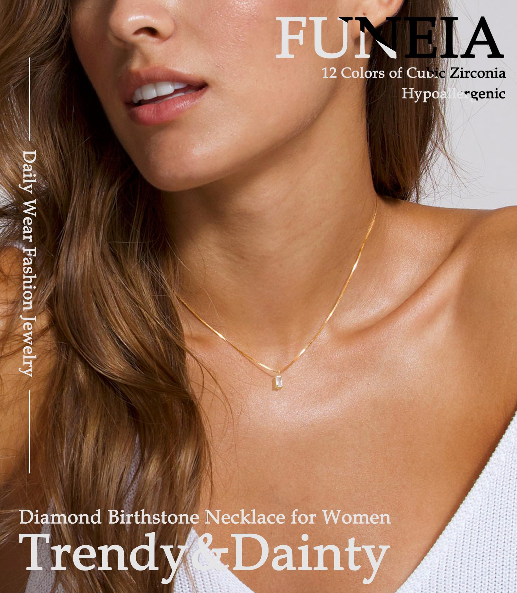 FUNEIA Diamond Necklaces for Women 14K Gold Plated Emerald Birthstone Necklace for Women Mothers Dainty Gold Necklace Blue Green Cubic Zirconia Pendant Necklace Birthday Gifts for Women Jewelry