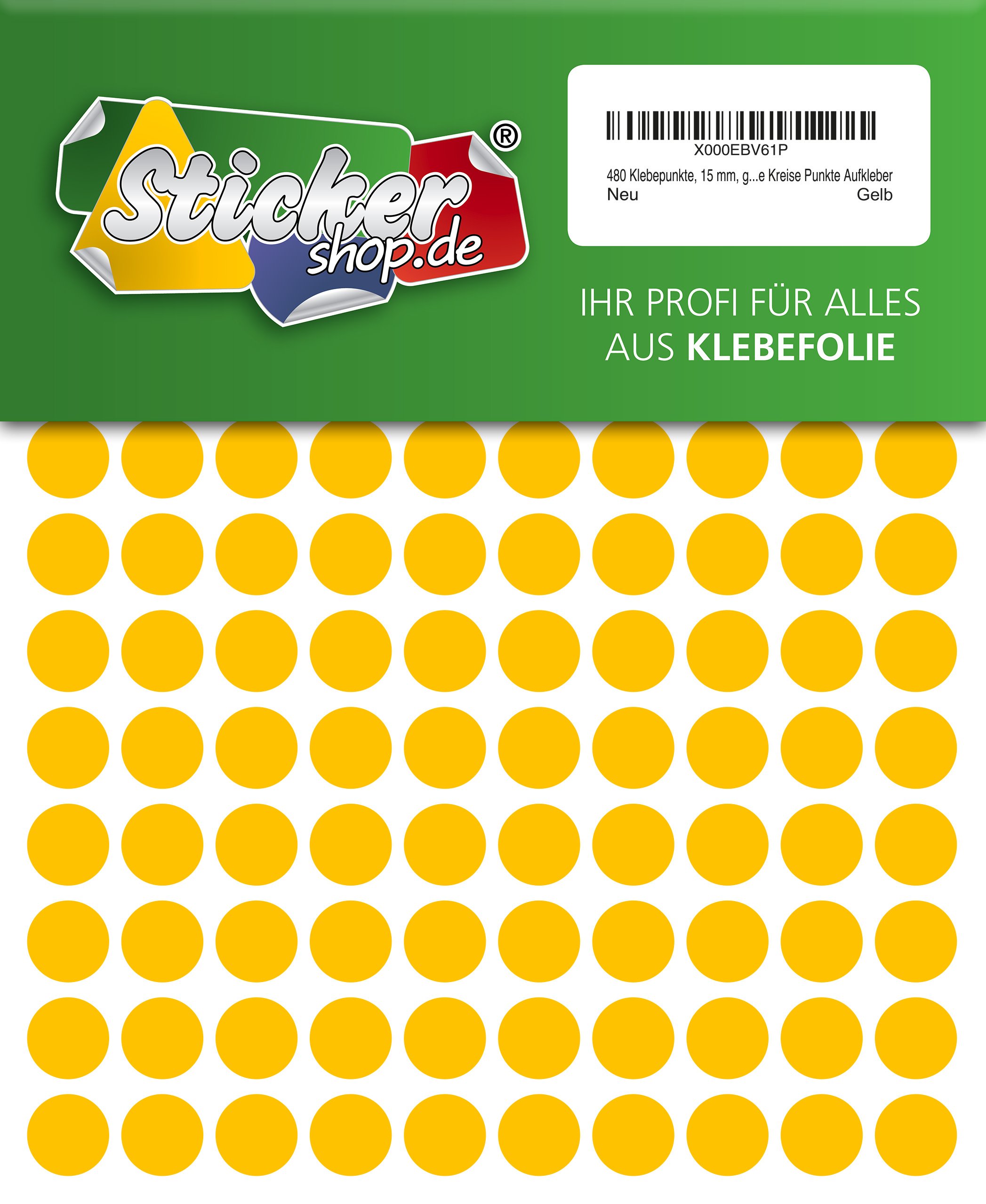 480, 15 mm, Yellow, PVC, Weatherproof, Coding DOTS Circles DOTS Stickers