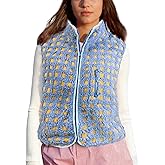 Songling Women's Checkered Sherpa Vest Fleece Winter Sleeveless Coat Zip Front High Neck Plaid Gilet with Chest Pockets