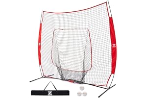 ZELUS Baseball Net with Balls, 7x7ft Softball Training Equipment for Hitting and Pitching, Portable Indoor Outdoor Batting Sp