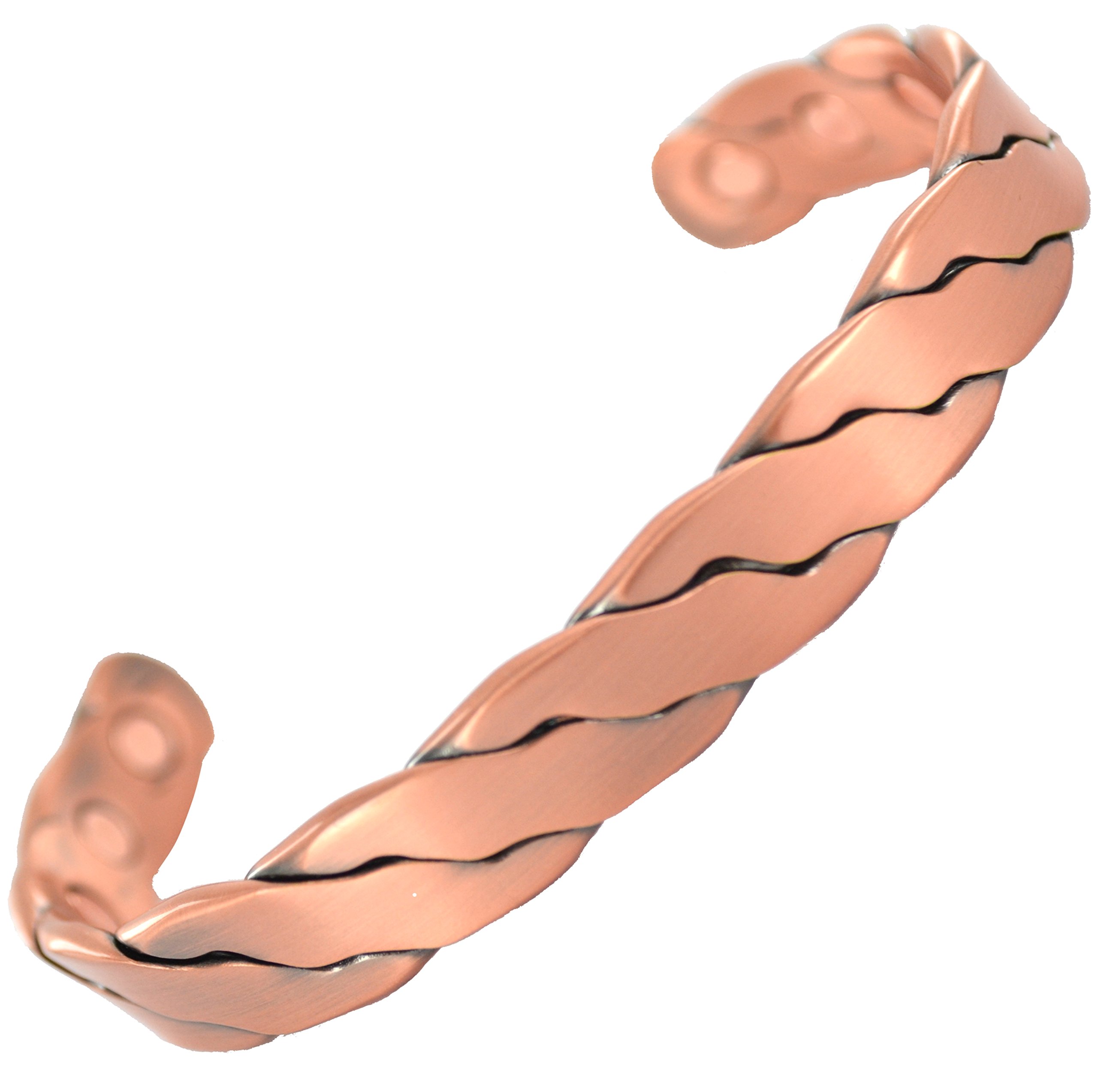 Magnatural® Pure Copper Magnetic Bracelet Bangle 6 Powerful Magnets Twist Chunky Strong Cuff Wrist Band for Men Women Ladies + Velvet Gift Pouch!