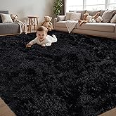 8x10 Area Rug for Living Room:Ultra Soft Fluffy Shag Black Rugs,Large Fuzzy Plush Indoor Non Slip Carpet Washable Rug for Bedroom Kids Nursery Office Dorm Modern Decor(Black)