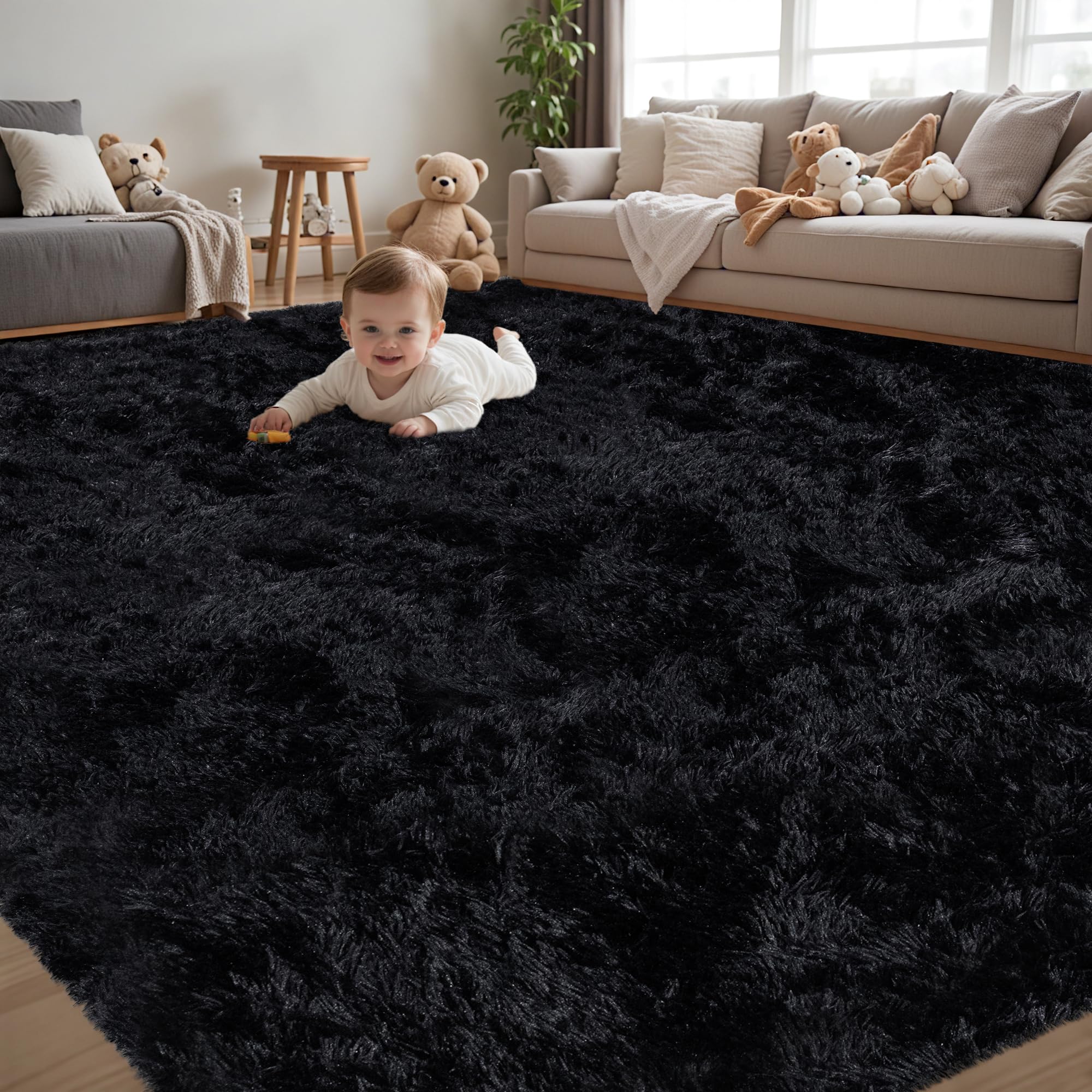 Photo 1 of *used miising parts * 8x10 Area Rug for Living Room:Ultra Soft Fluffy Shag Black Rugs,Large Fuzzy Plush Indoor Non Slip Carpet Washable Rug for Bedroom Kids Nursery Office Dorm Modern Decor(Black)