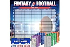 HAPPY APLENTY Fantasy Football Draft Board 2025-2026 Kit, 12 Teams 20 Rounds, 500+ Player Labels & Blank Labels – Includes 2025 Top Rookies & Schedule