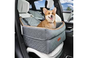 GL GLENSLAVE Dog Car Seat for Small Medium Dogs, Memory Foam Dog Booster Car Seat for Dogs 0-35 lbs, Anti-Slip Pet Car Seat with 2 Adjustable Leashes, Elevated Dog Car Travel Bed with Storage Pockets