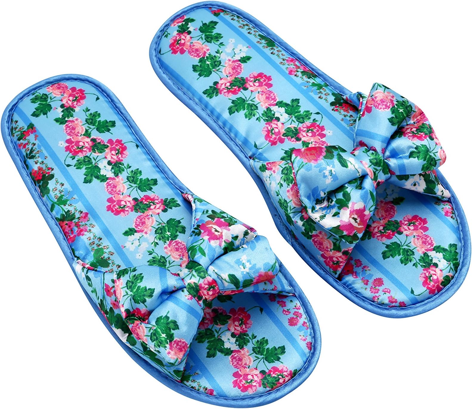 Macbeth Collection by Margaret Josephs Women's Printed Satin House & Bedroom Slippers w/Decorative Bow, Allissandra, X-Large
