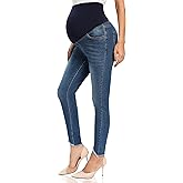 Foucome Women's Maternity Jeans Over The Belly Comfy Stretch Slim Jeggings Pregnancy Pants with Pockets
