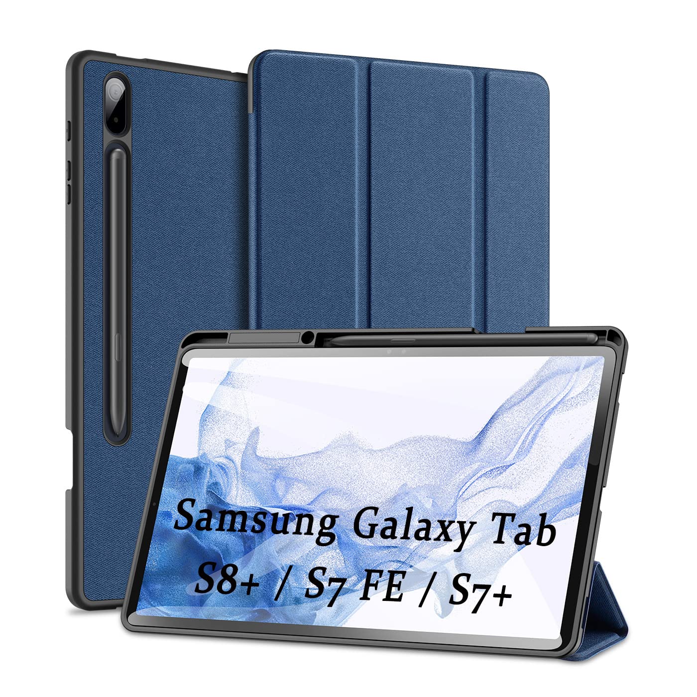 Case for Samsung Galaxy Tab S8 Plus / S7 FE / S7 Plus 12.4 inch, DUX DUCIS Slim Lightweight Trifold Stand [Auto Sleep/Wake] Protective Cover Cases for Samsung Galaxy Tab S8+ / S7 FE / S7 Plus, Blue
