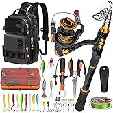 THKFISH Fishing Rod and Reel Combo with Backpack, Telescoping Fishing Pole Spinning Reel Kit with Fishing Lures, Pliers and Fish Lip Gripper for Adults