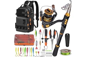 THKFISH Fishing Rod and Reel Combo with Backpack, Telescoping Fishing Pole Spinning Reel Kit with Fishing Lures, Pliers and F