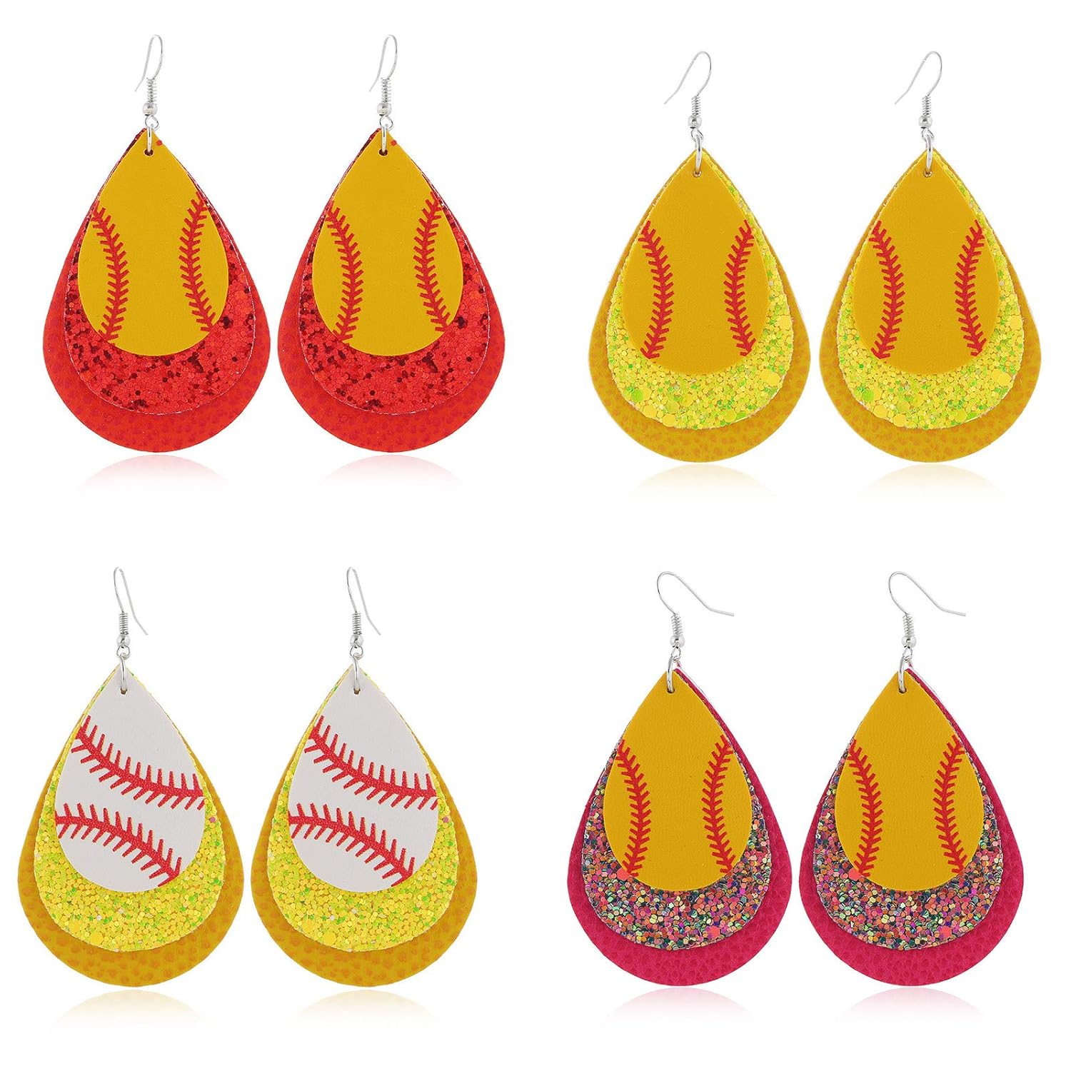 Buy 4 Pairs Softball Dangle Earrings Set Faux Leather Softball Drop