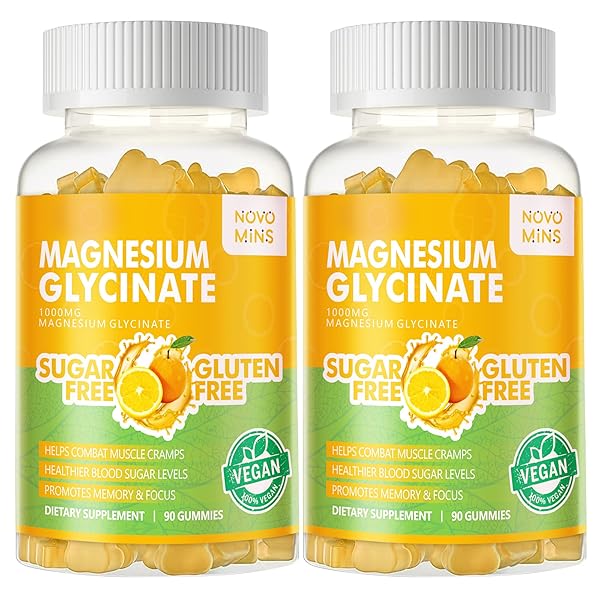 NOVOMINS 180 CT MAGNESIUM GLYCINATE GUMMIES 1000MG – SUGAR FREE MAGNESIUM POTASSIUM SUPPLEMENT WITH VITAMIN D, B6, COQ10 FOR CALM MOOD & SLEEP SUPPORT – 180 ORANGE GUMMIES